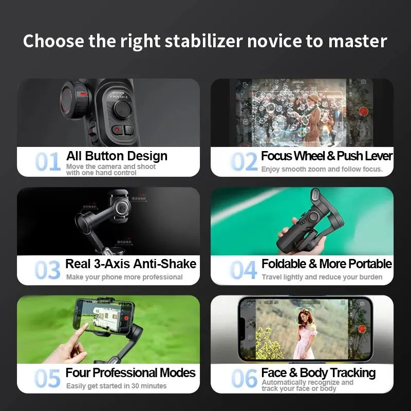 AI Face Tracking Smartphone Gimbal Stabilizer for TikTok & Vlogging